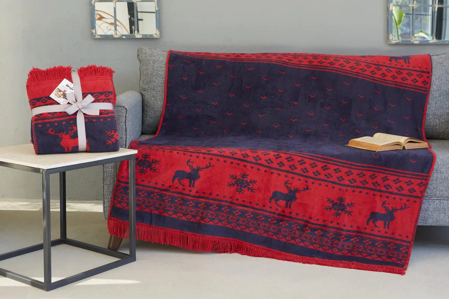 Dolce Bonita Home Cotton TV Blanket 127X155 Deer, Red