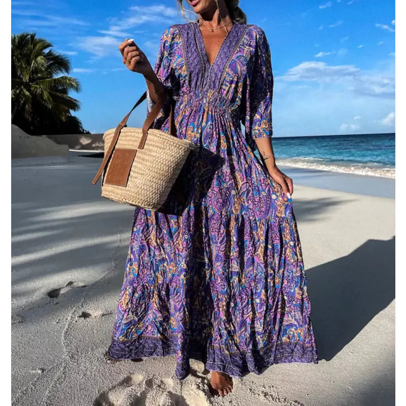Women's Bohemian V-Neck Floral Maxi Dress