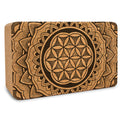 Brown solid cork yoga block with geometric detailing by Earth Rest