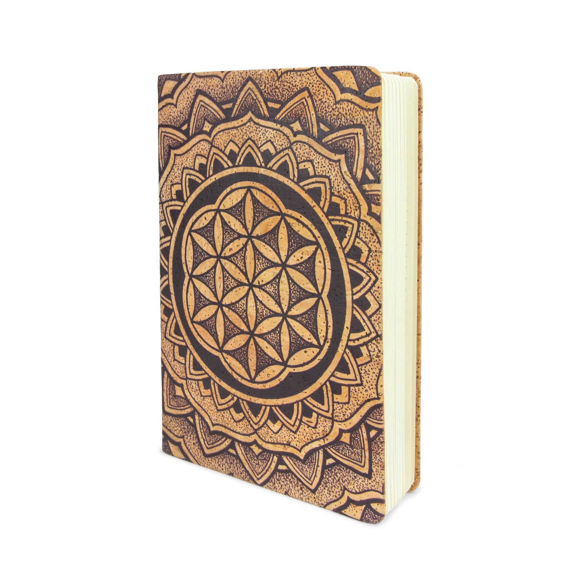 A5 Earth Rest cork journal featuring a natural tan cork cover with a dark brown geometric pattern