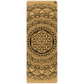 Geometric patterned Earth Rest Nomad cork yoga mat in brown and green