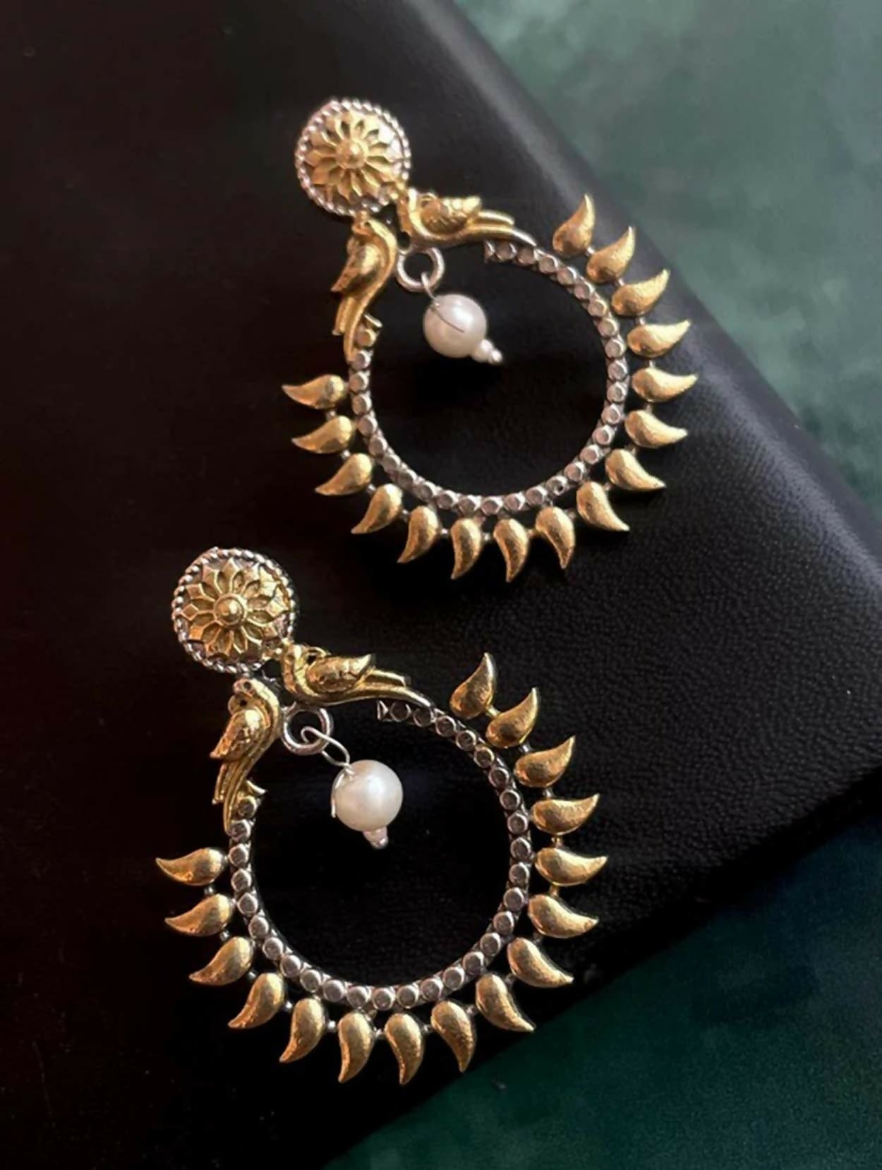 Dual tone antique Chandbali earrings with intricate traditional design