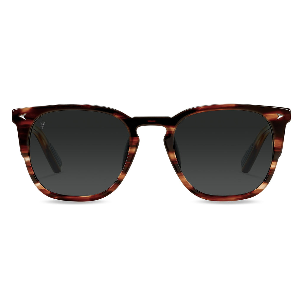 The Echo sunglasses in brown horn pattern with marble accents and metal frame detail