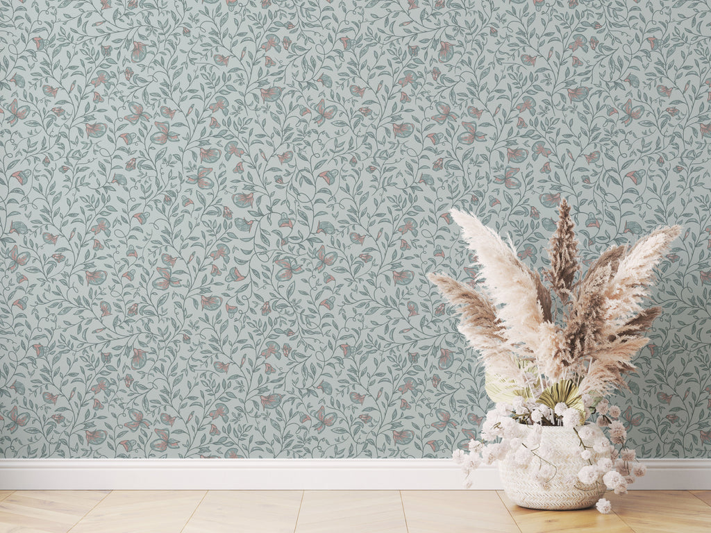 Edelweiss Botanical Removable Wallpaper in Sage-Green & Pale-Pink