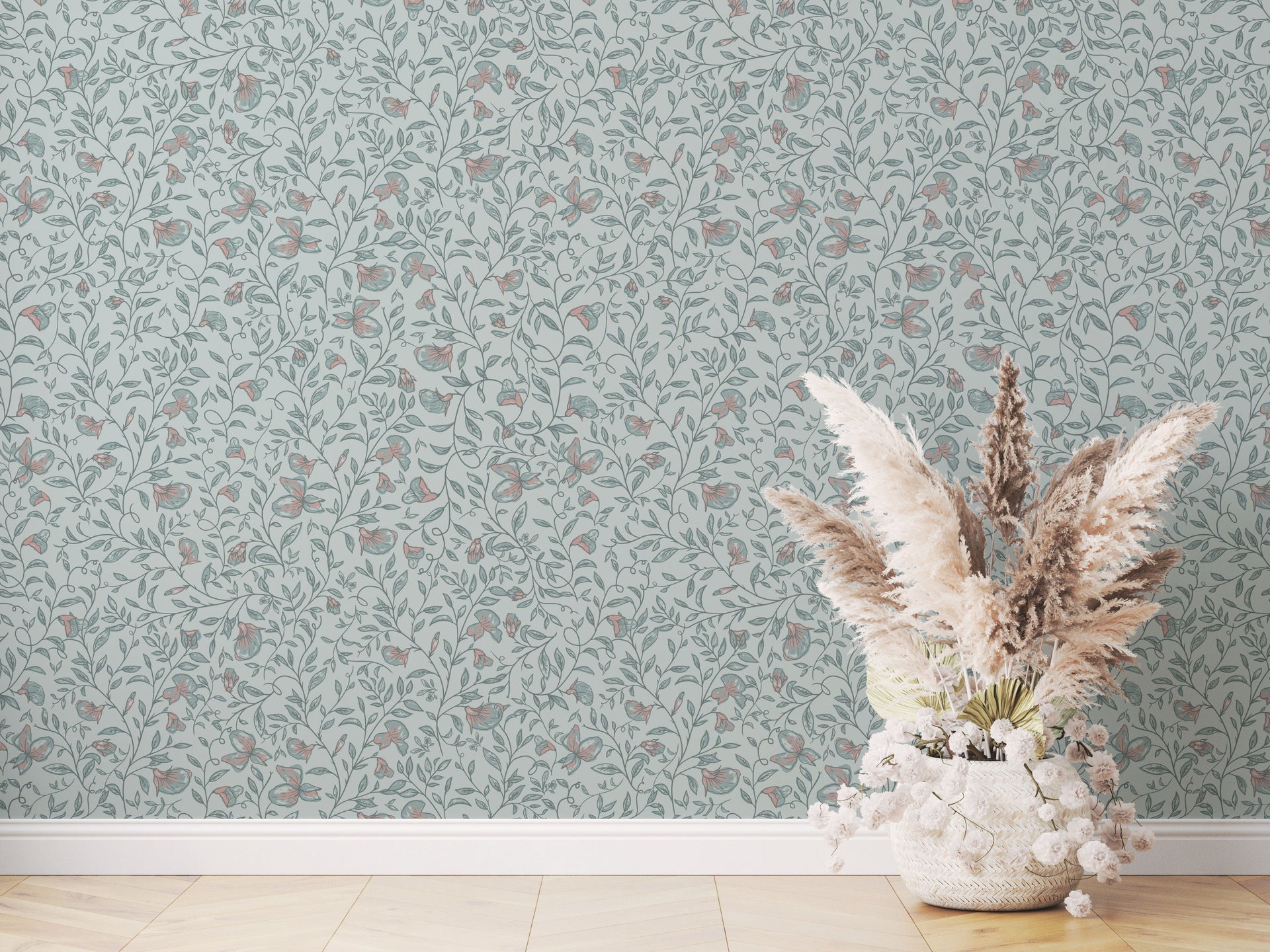 Edelweiss Botanical Removable Wallpaper in Sage-Green & Pale-Pink