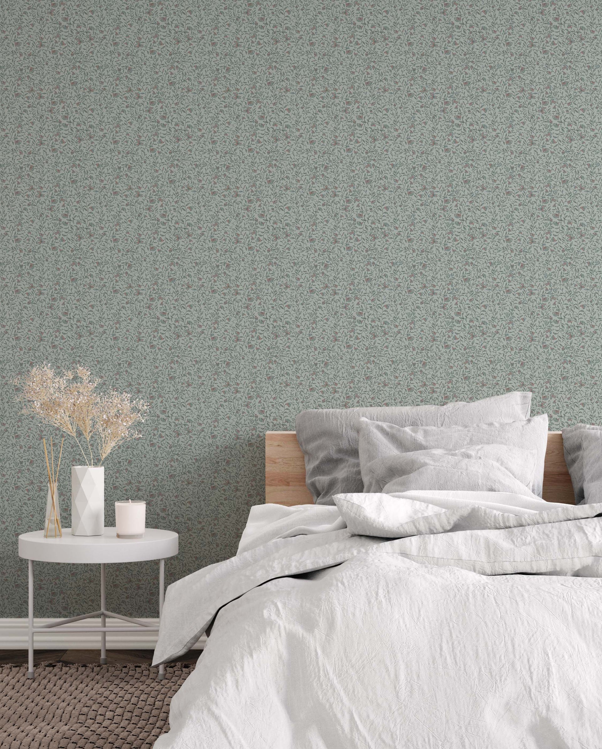 Edelweiss Botanical Removable Wallpaper in Sage-Green & Pale-Pink
