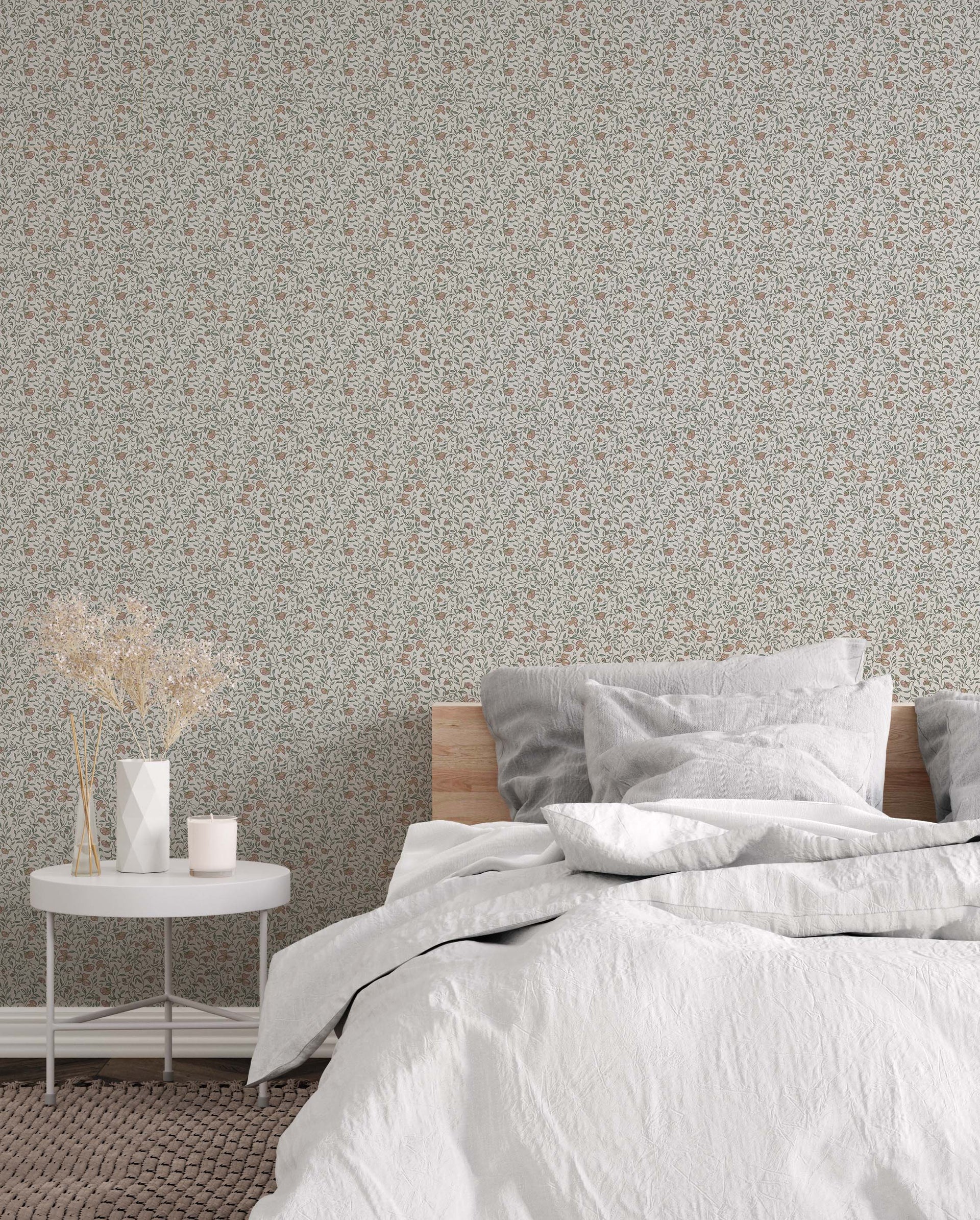 Edelweiss Botanical Removable Wallpaper in Sage-Green & Pale-Pink