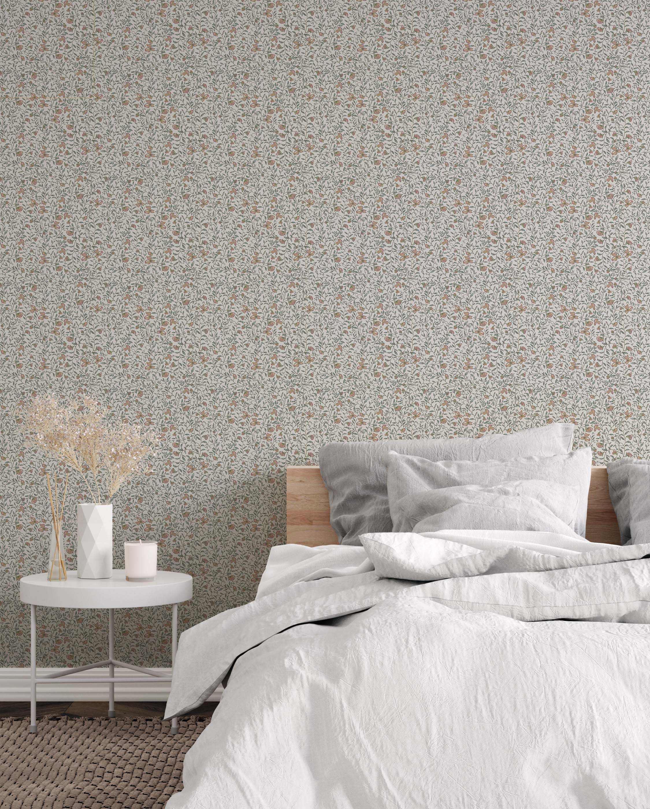 Edelweiss Botanical Removable Wallpaper in Sage-Green & Pale-Pink