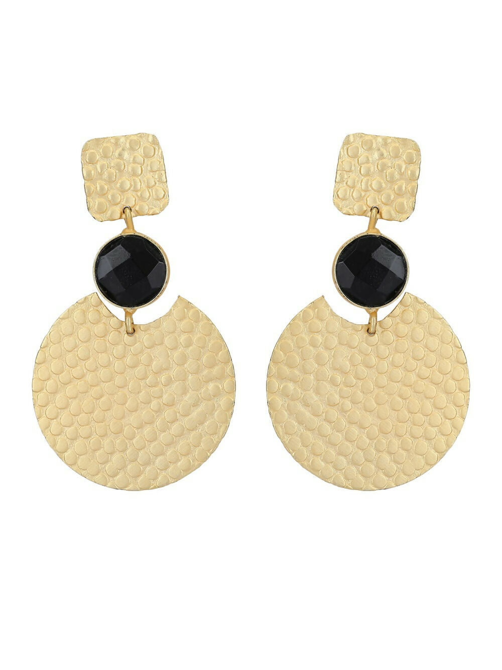 Matte Gold Round Drop Earrings with Black Detail