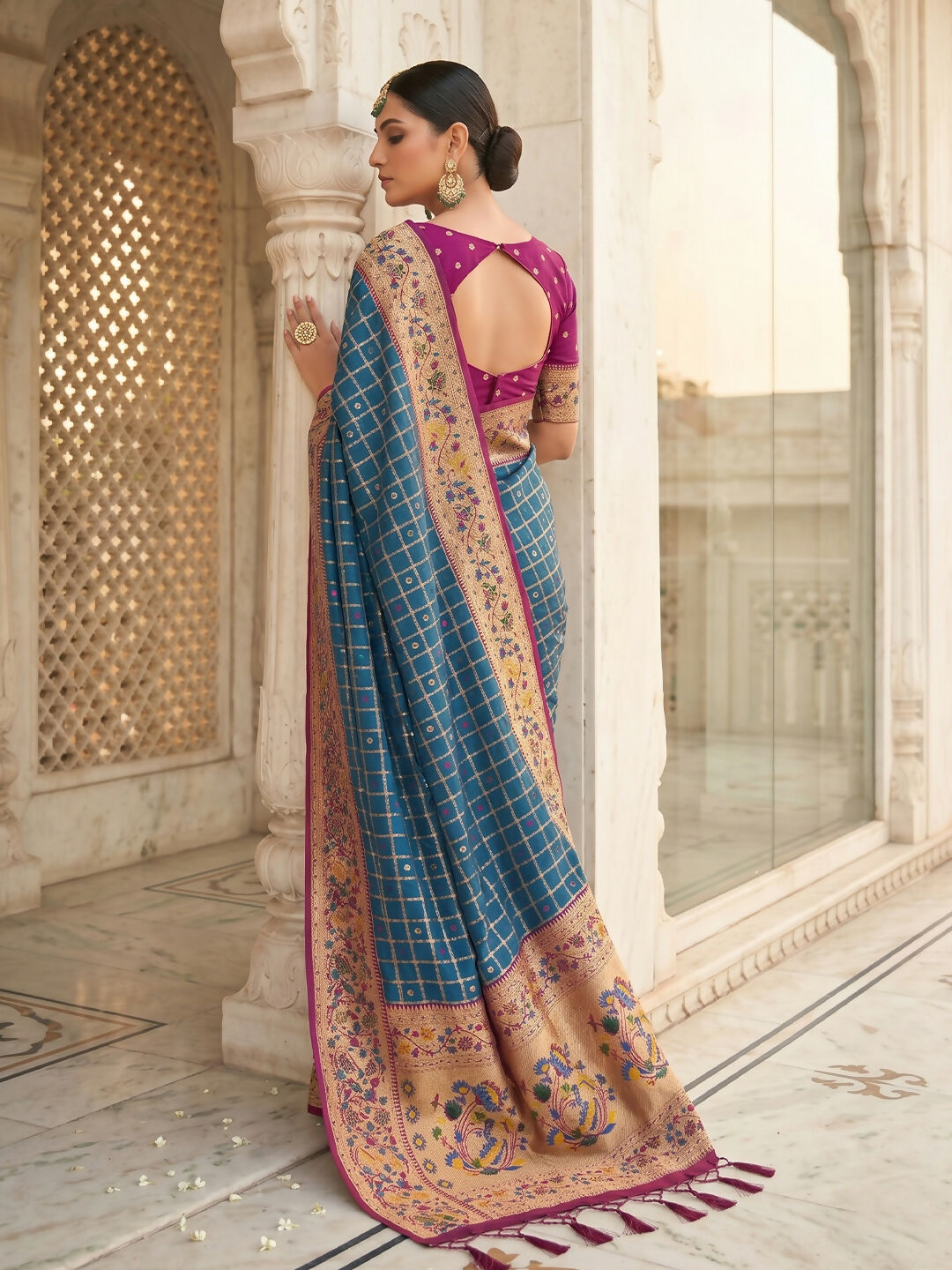 Blue Banarasi Silk Blend Saree with Rich Traditional Appeal