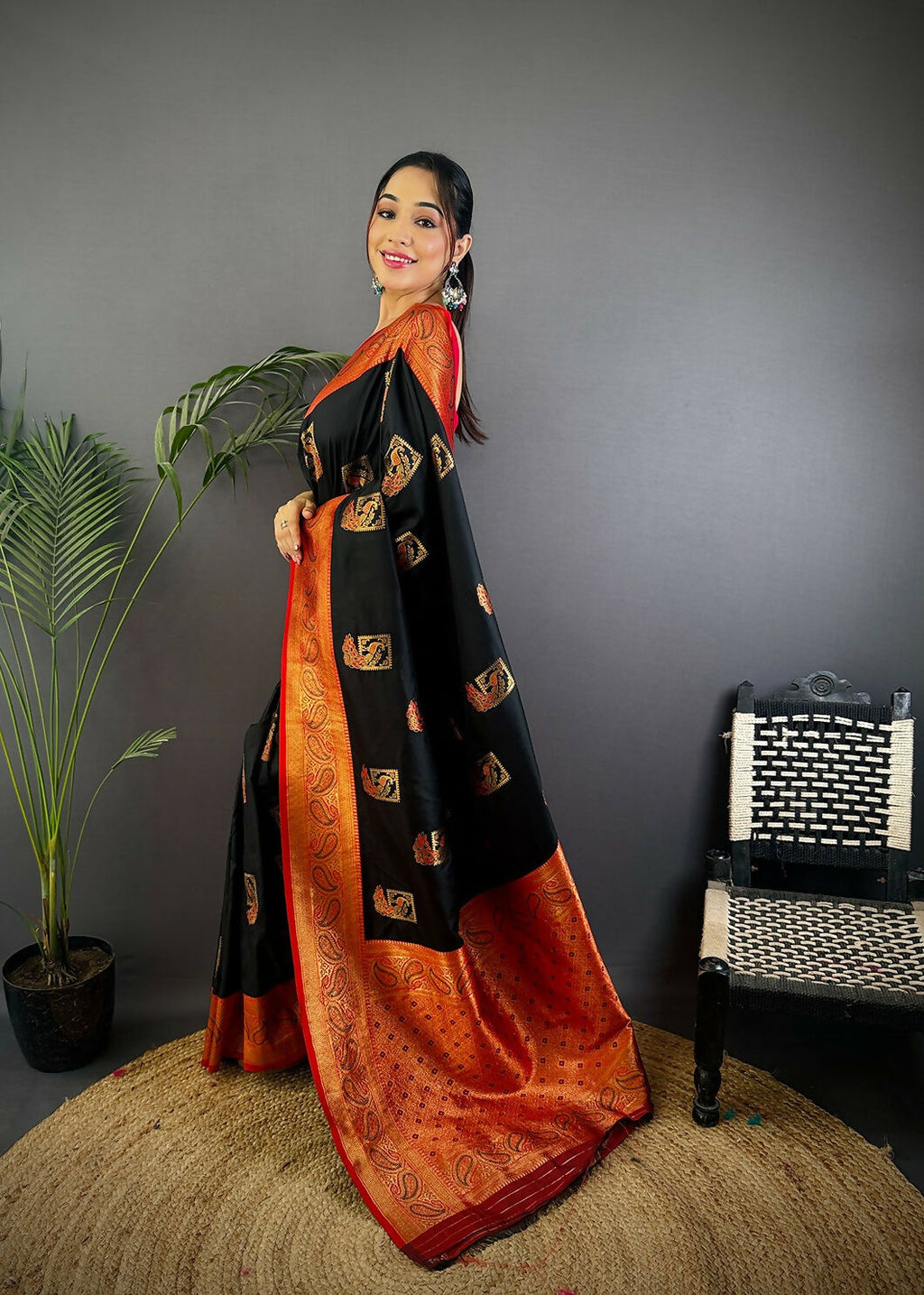 Maroon Peacock Banarasi Silk Saree with Unstitched Blouse