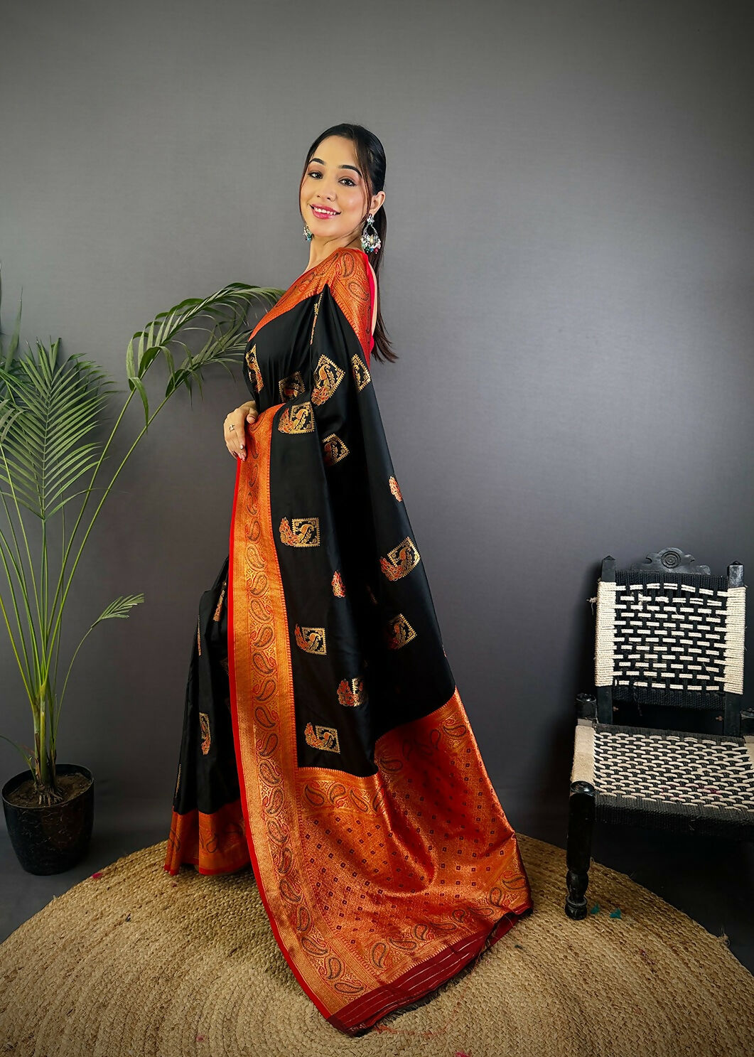Maroon Peacock Banarasi Silk Saree with Unstitched Blouse