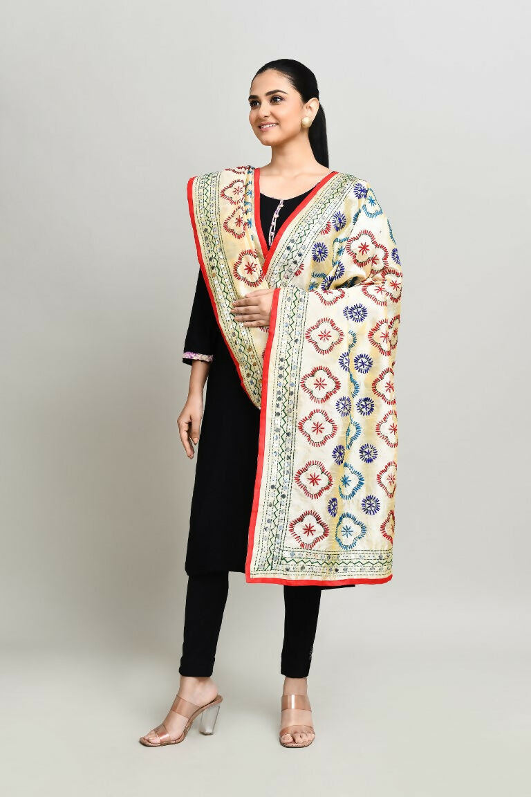 Multi Color Cotton Phulkari Dupatta with Vibrant Embroidery