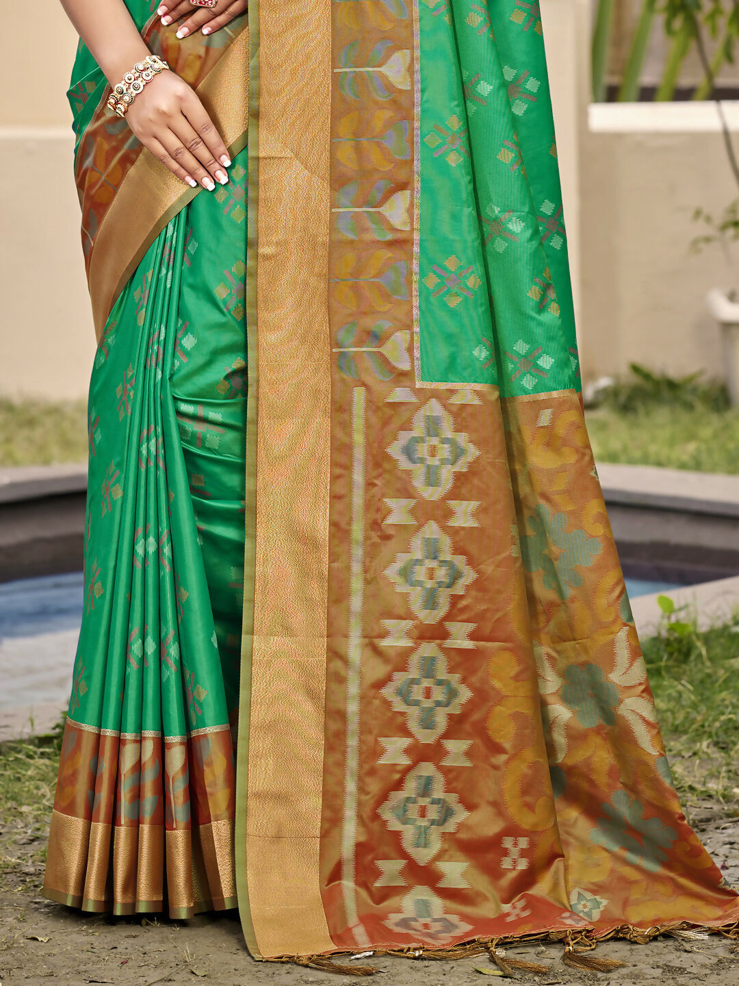Brown Pochampalli Silk Saree with Matching Blouse