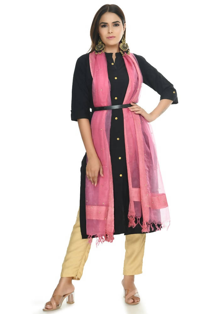 Onion Pink Stone Work Organza Dupatta for Women