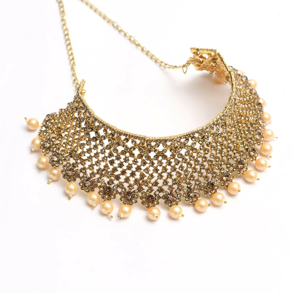 Traditional Rajwadi Heavy Golden Choker Necklace Statement Set