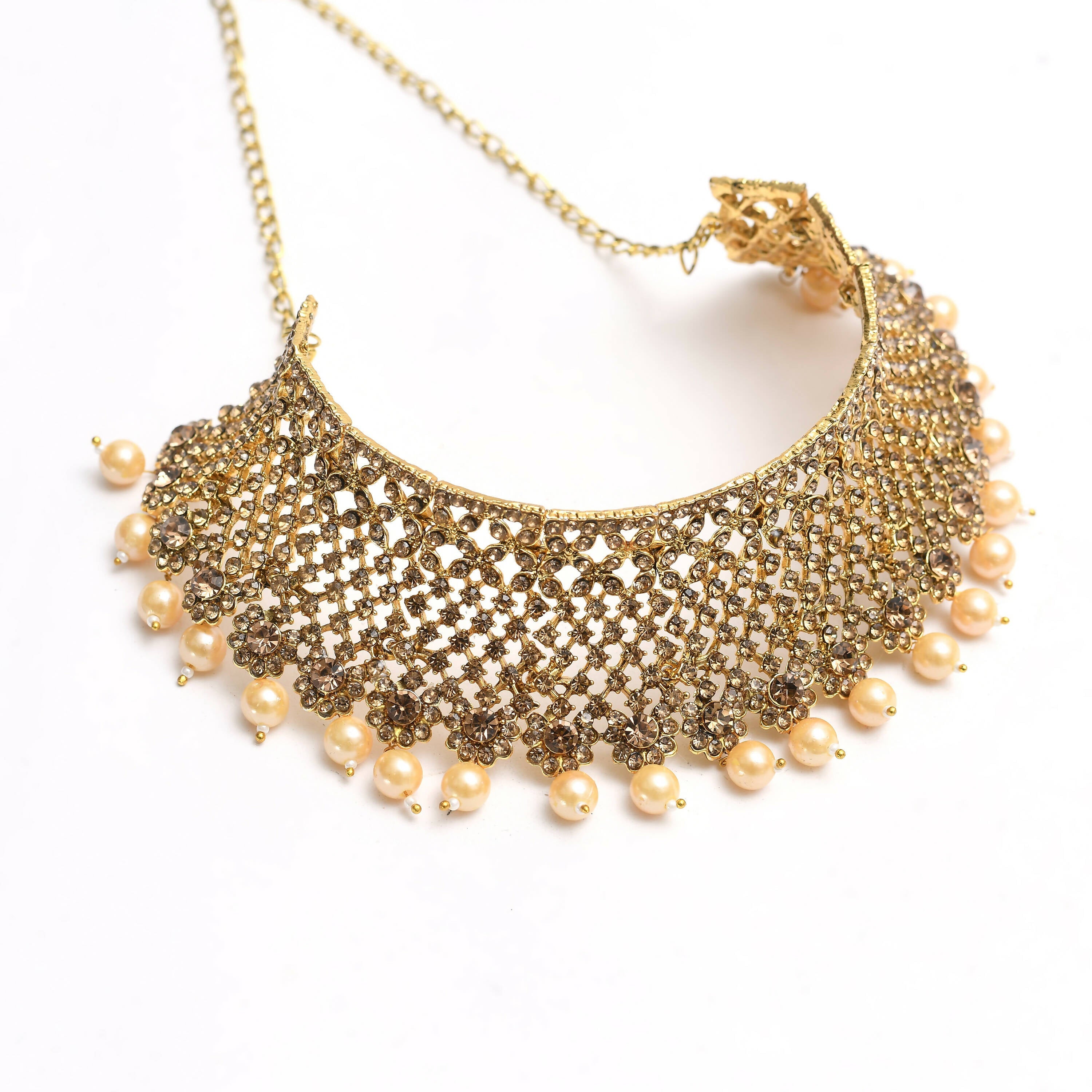 Traditional Rajwadi Heavy Golden Choker Necklace Statement Set