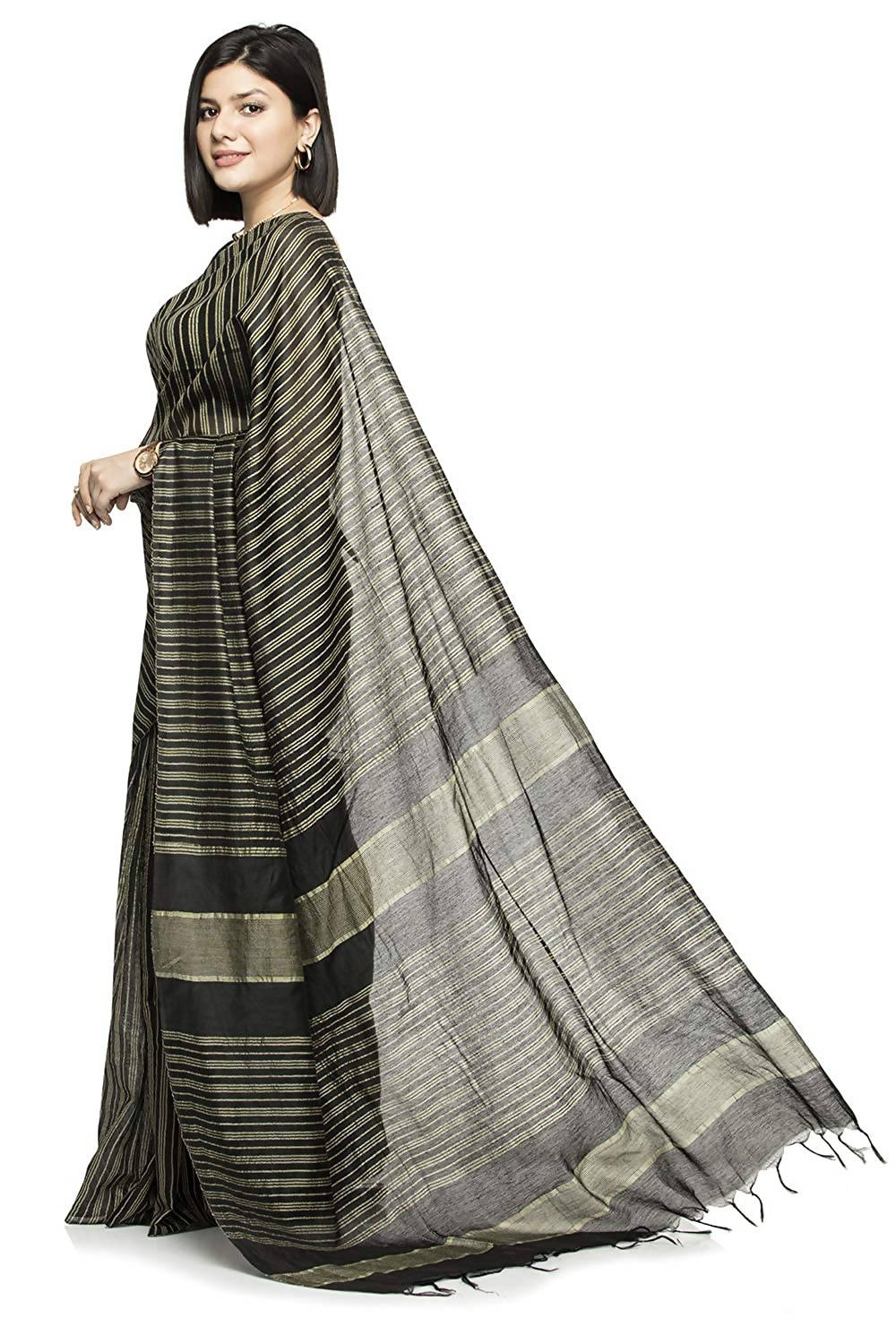 Black Bhagalpuri Saree with Unstitched Blouse Piece - Elegant Ethnic