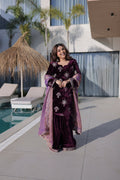 Elegant maroon velvet kurta set with sequence and embroidery work
