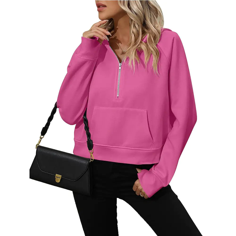 Women's Half Zip Hooded Pullover Sweatshirt Long Sleeve Top - Image 10