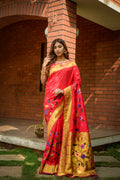 Gajri Red Paithani silk saree with Zari woven border