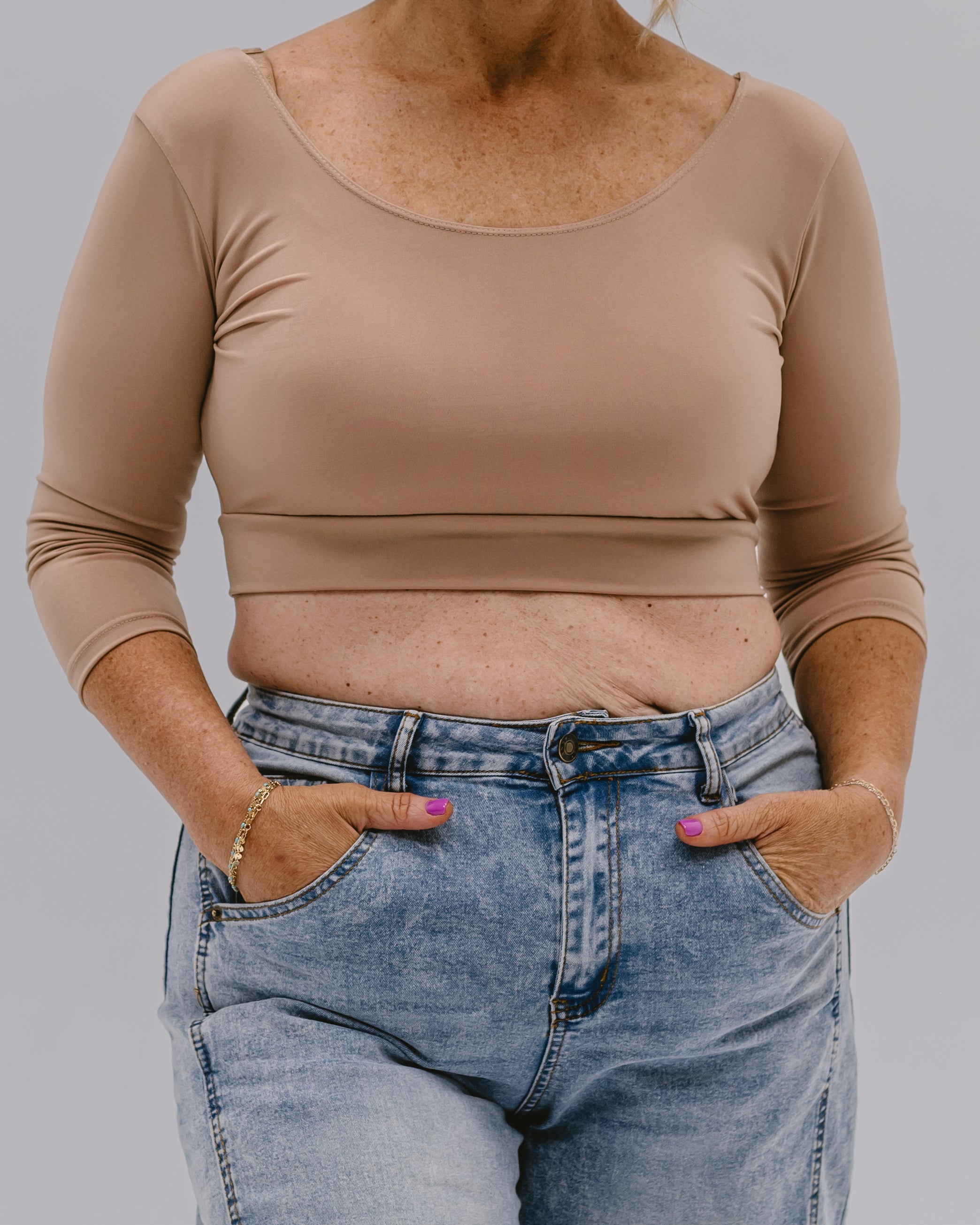 Women's 3/4 Sleeve Cropped Layering Tee Top - Image 2