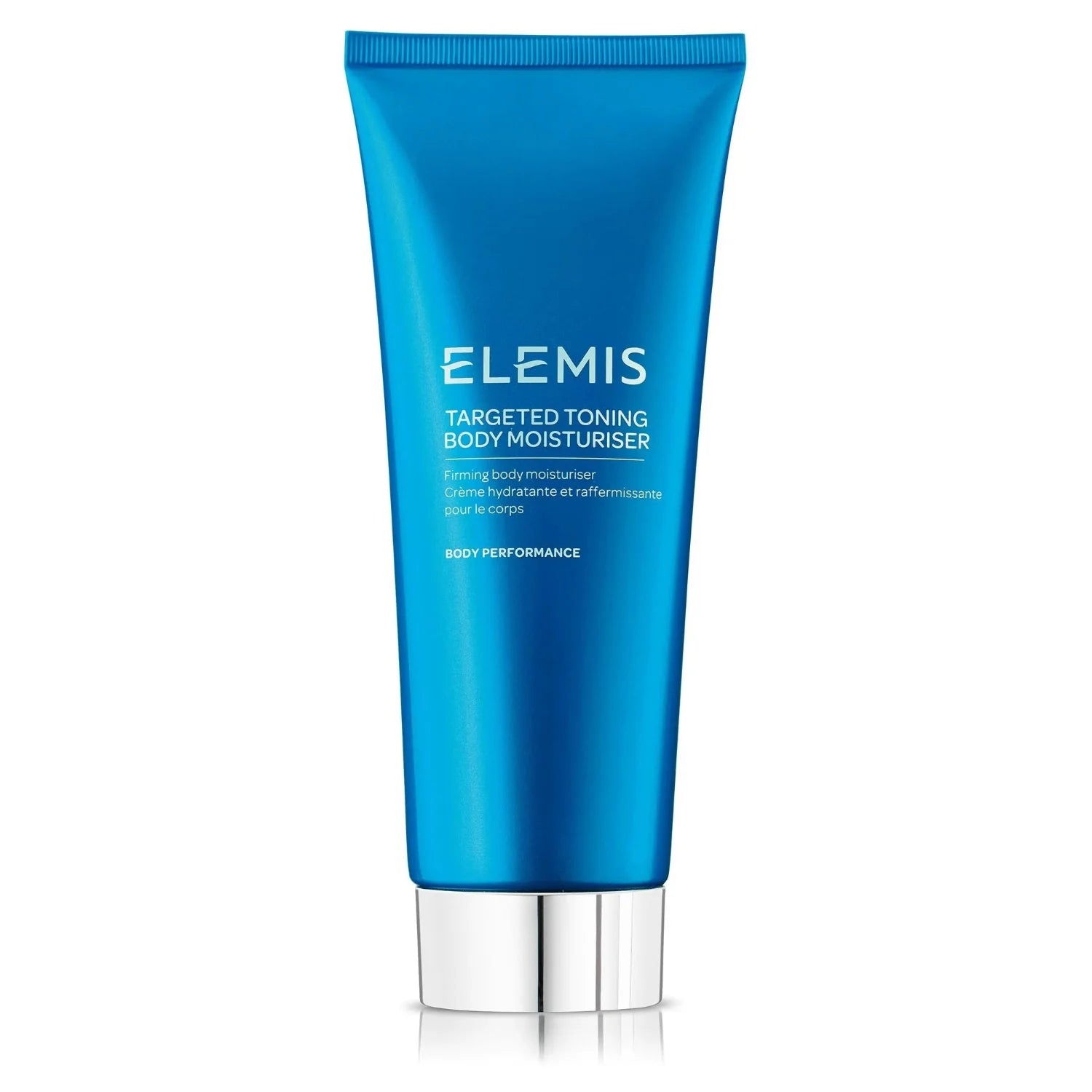 Blue and silver bottle of Elemis Targeted Toning Body Moisturiser 200mL