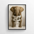 Photorealistic elephant lifting its trunk out of a white clawfoot bathtub for bathroom wall art