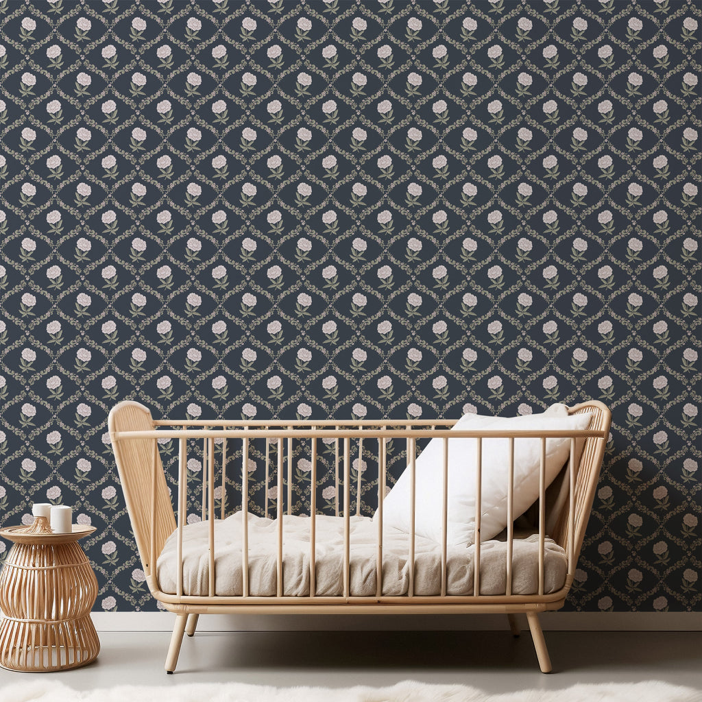 Elise Floral Removable Wallpaper - Navy, Sage & Dusty Pink