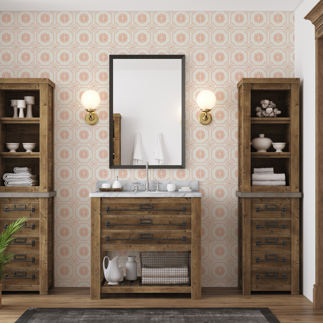 Close up of Eliza geometric pattern wallpaper with traditional aesthetic
