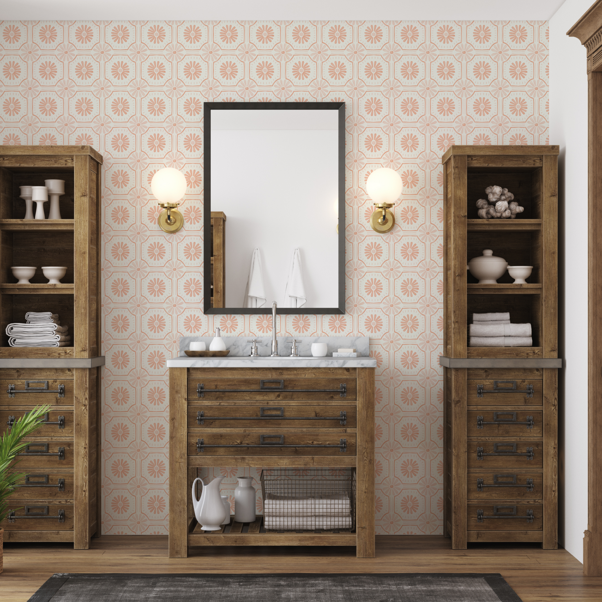 Close up of Eliza geometric pattern wallpaper with traditional aesthetic