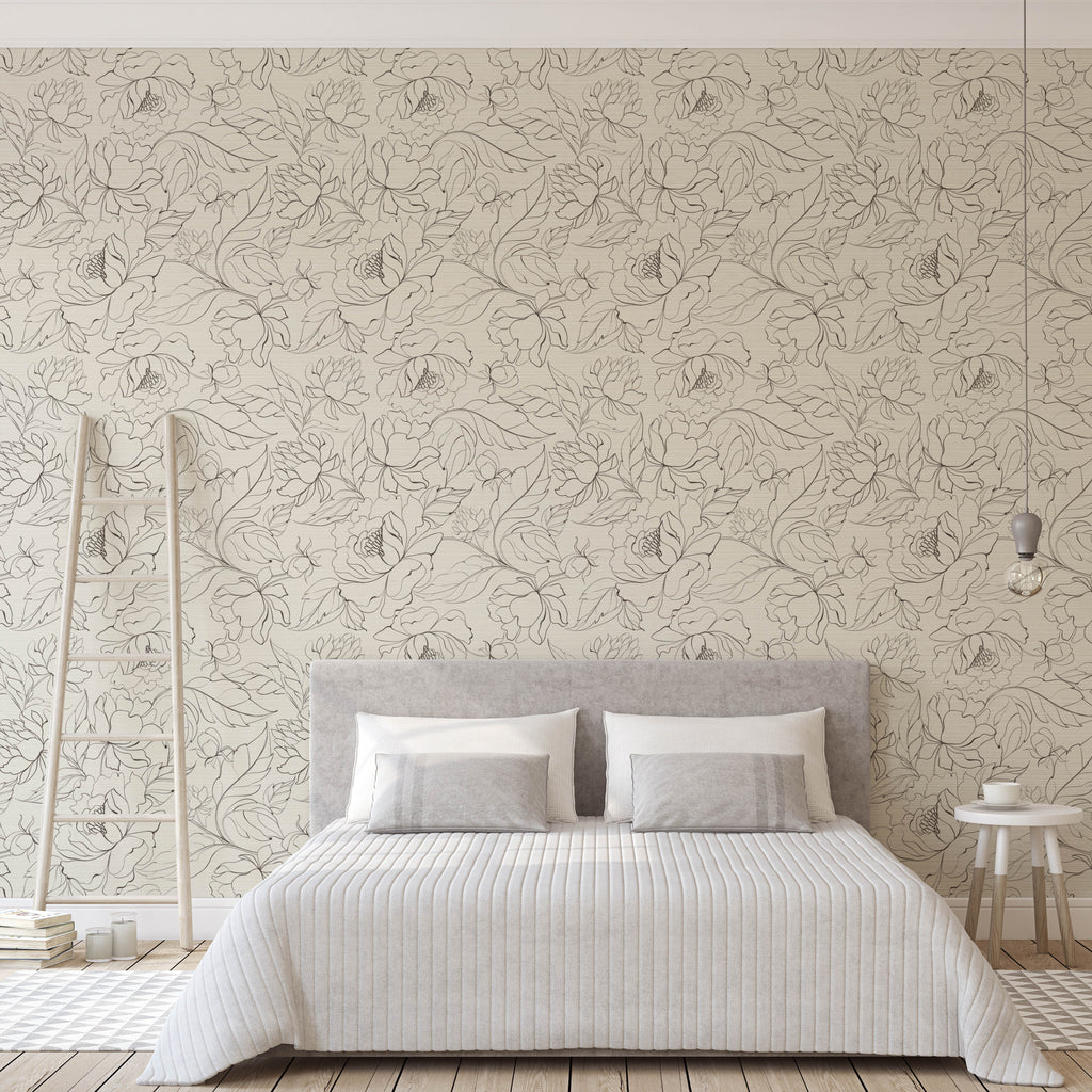 Elizabeth Floral Removable Wallpaper in Black and White