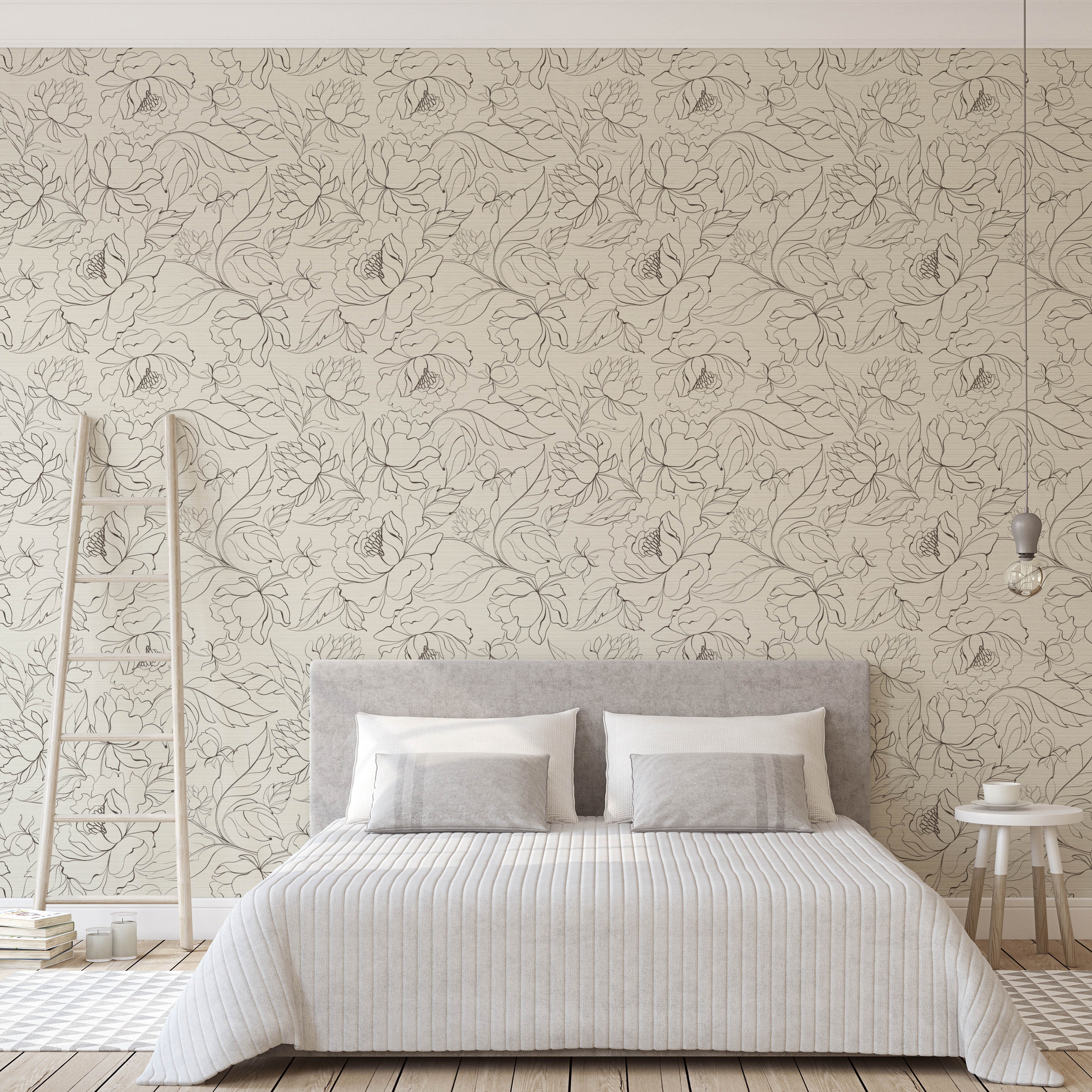 Elizabeth Floral Removable Wallpaper in Black and White