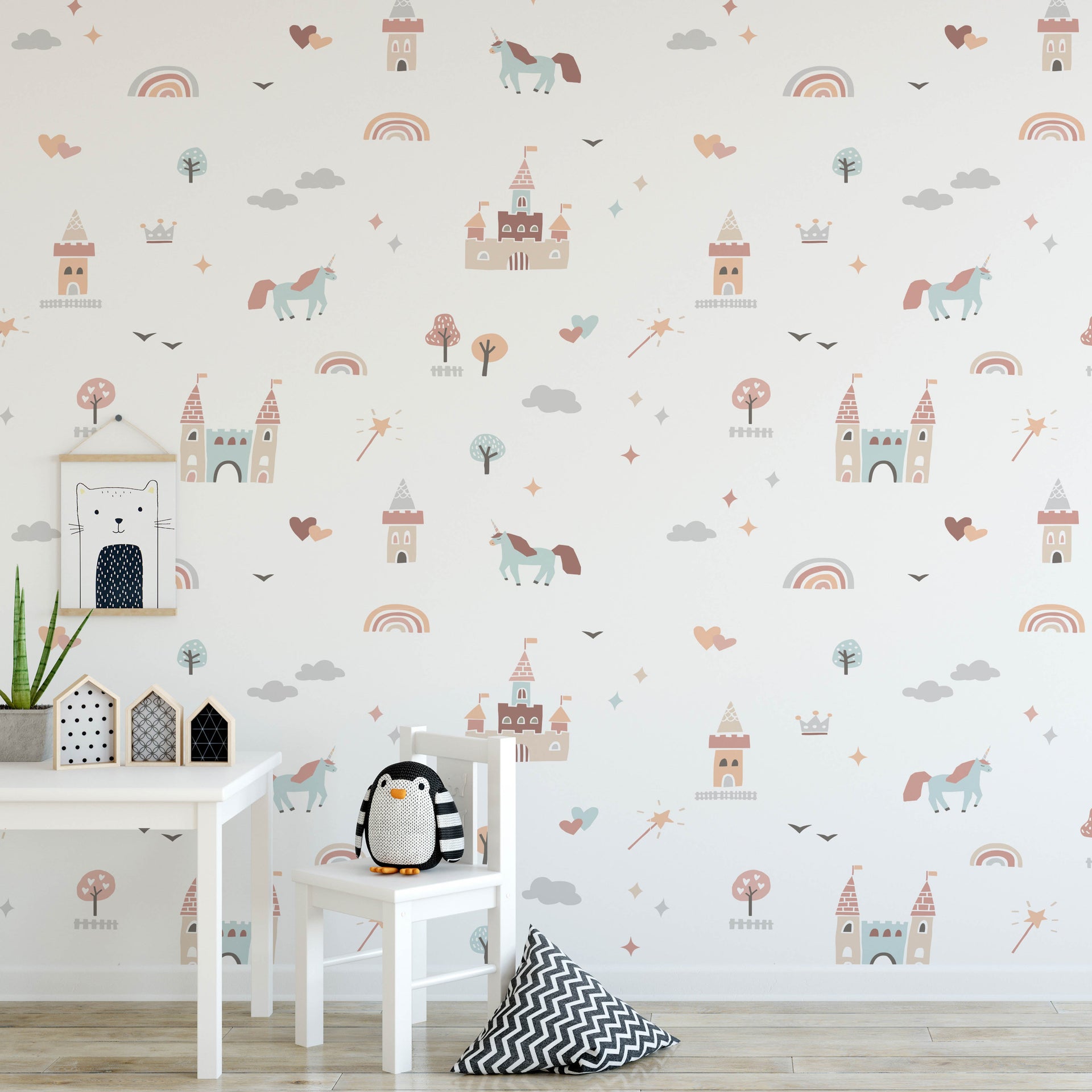 Ella Whimsical Nursery Removable Wallpaper - Pastel & White