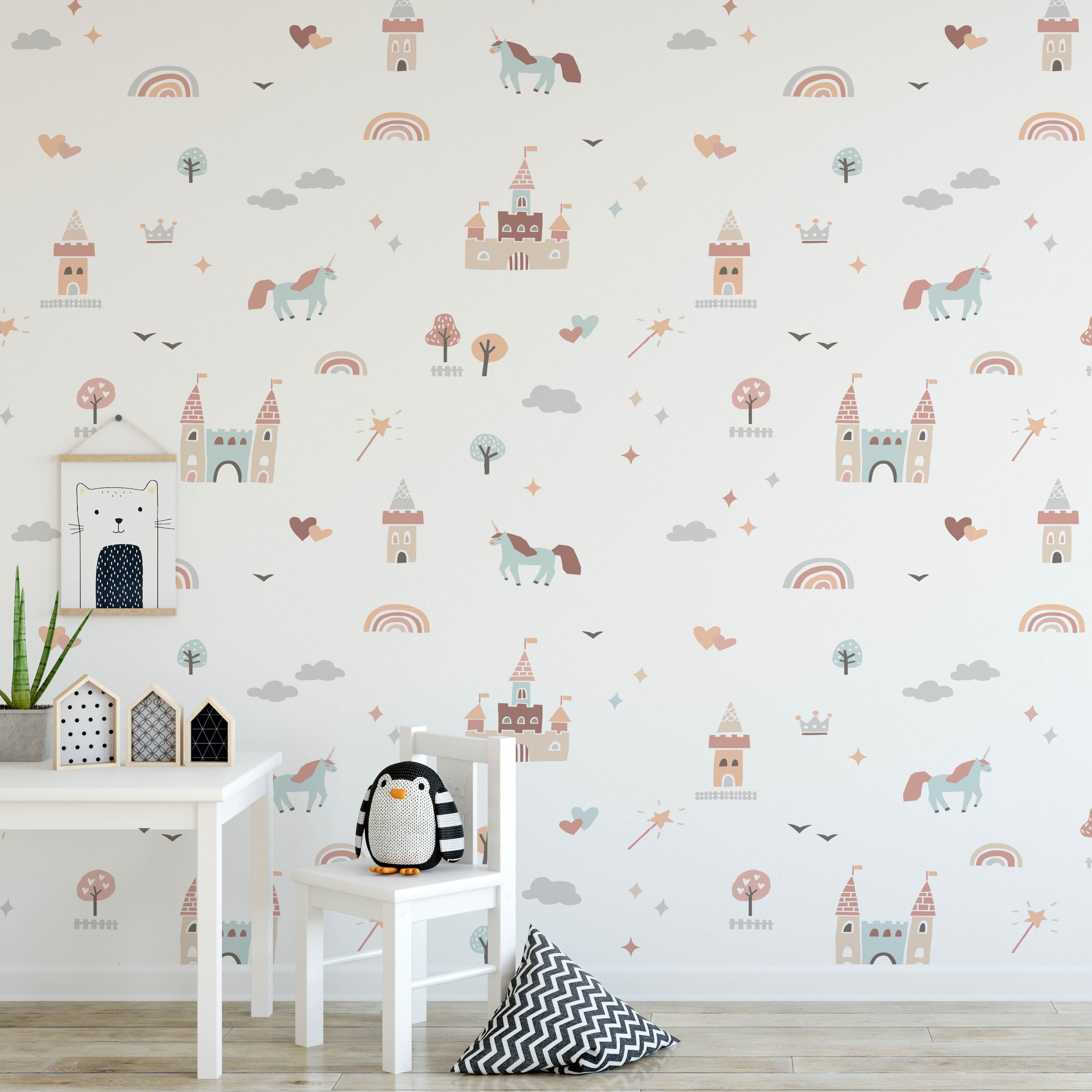 Ella Whimsical Nursery Removable Wallpaper - Pastel & White