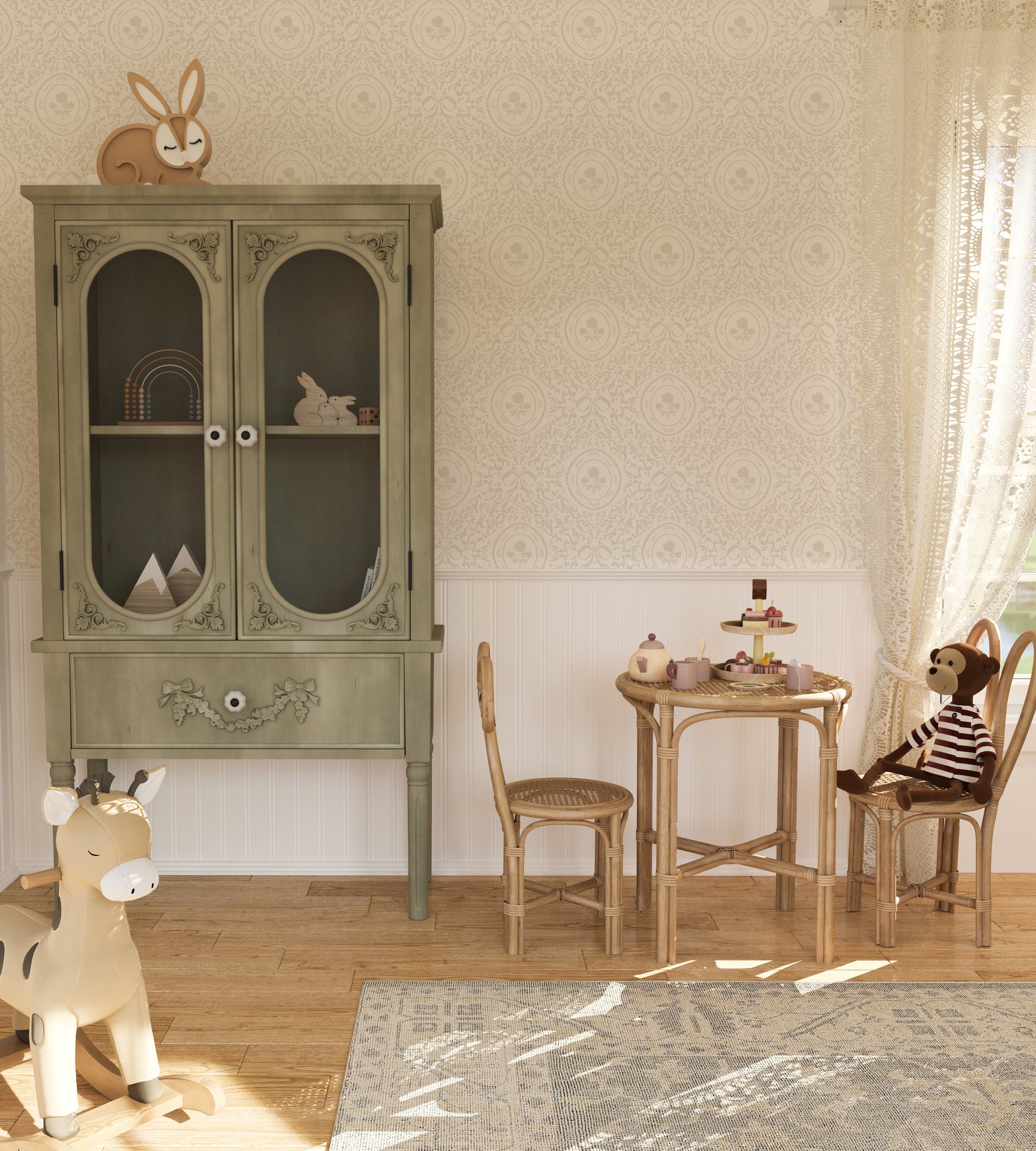 Louise Floral Removable Wallpaper in Classic Beige and Cream