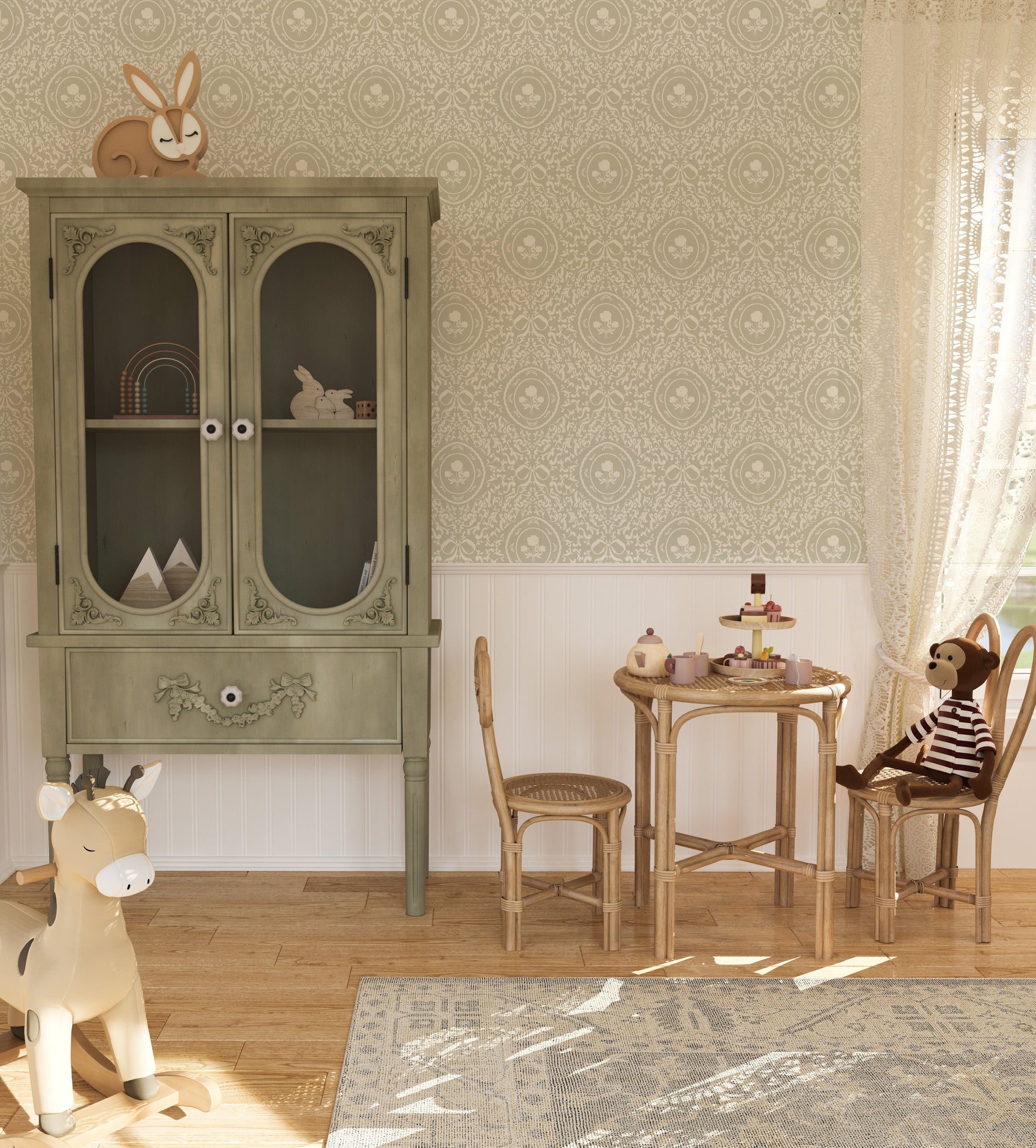 Louise Floral Removable Wallpaper in Classic Beige and Cream