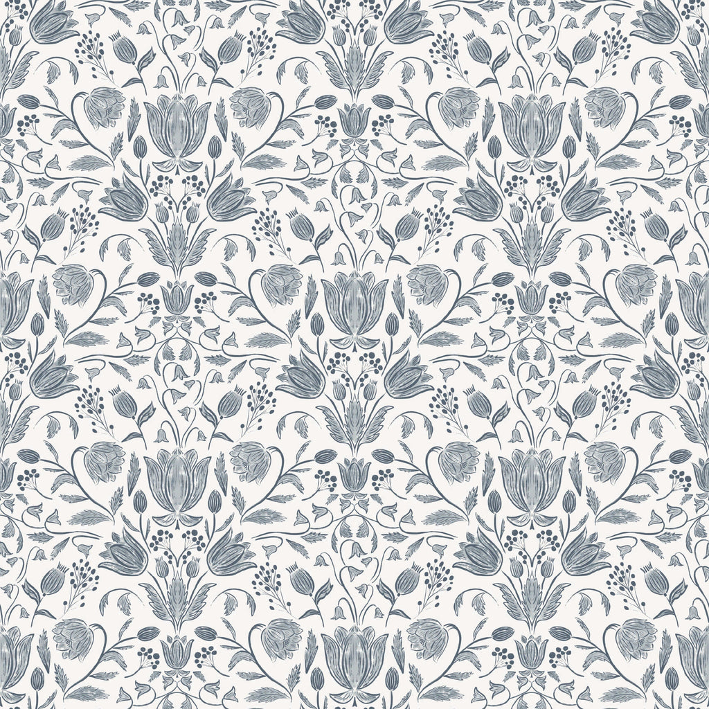 Elowyn Floral Removable Wallpaper in Blue & Off-White