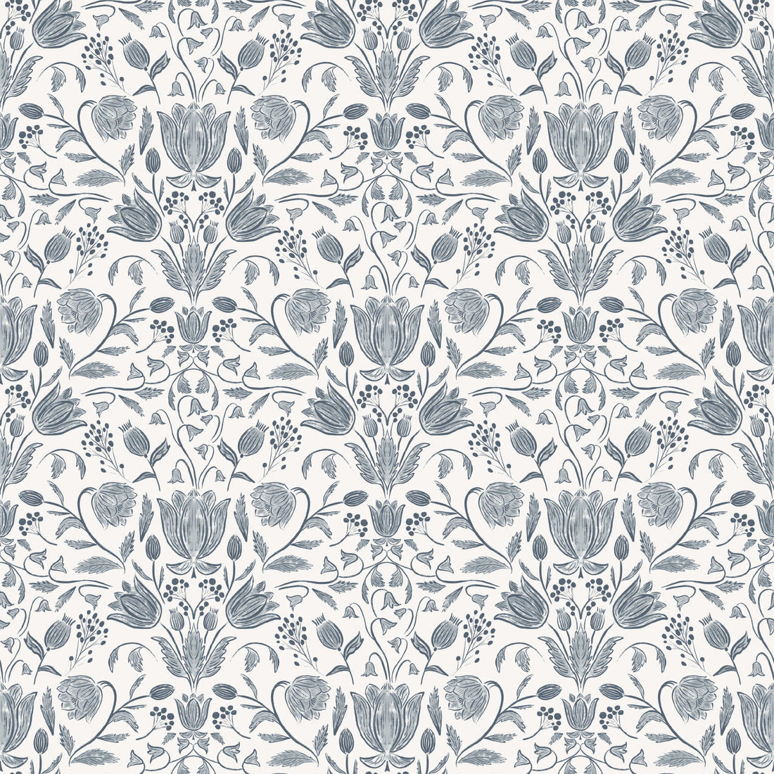 Elowyn Floral Removable Wallpaper in Blue & Off-White
