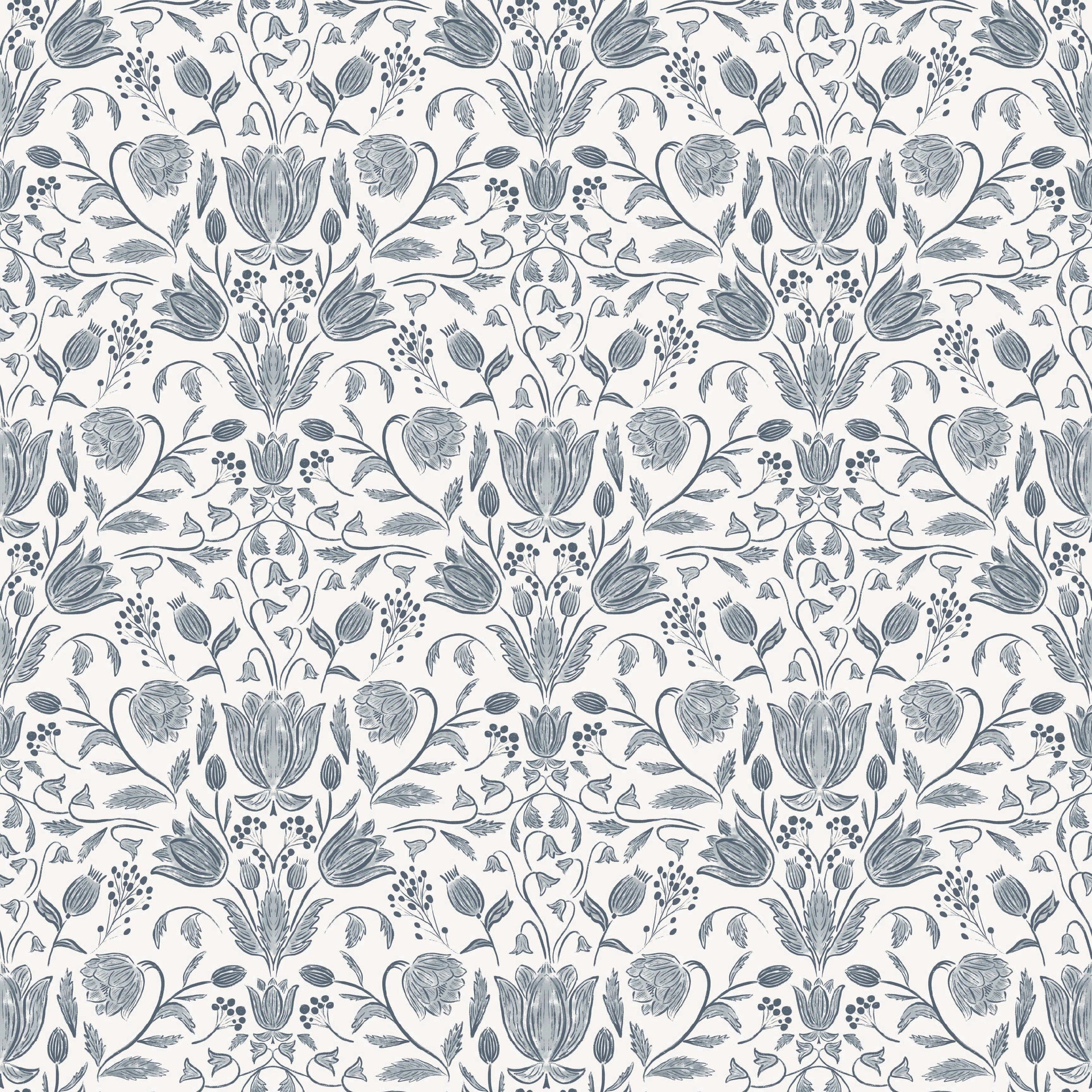 Elowyn Floral Removable Wallpaper in Blue & Off-White