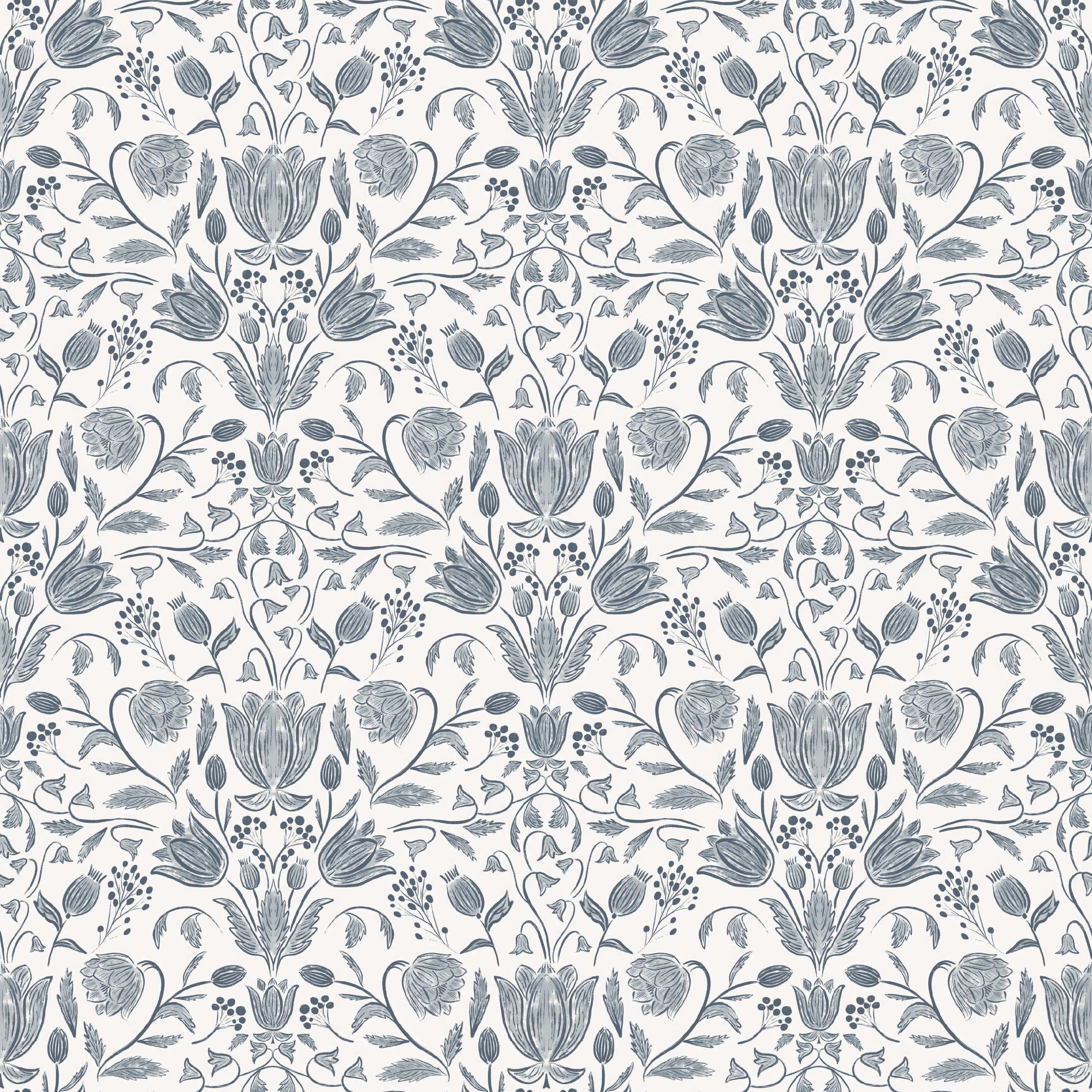 Elowyn Floral Removable Wallpaper in Blue & Off-White