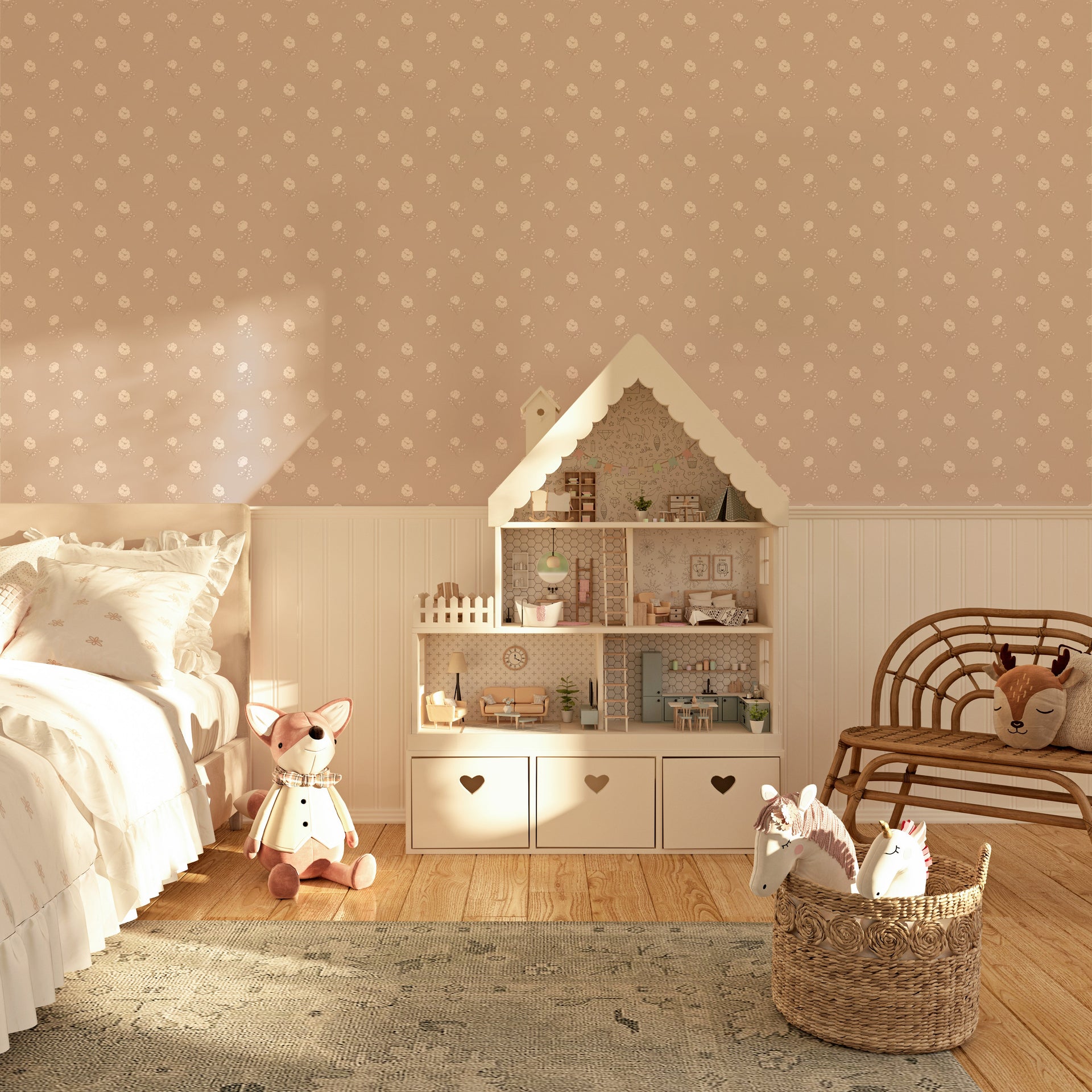 Elle Floral Removable Wallpaper in Cream Grey Blush Sage-green