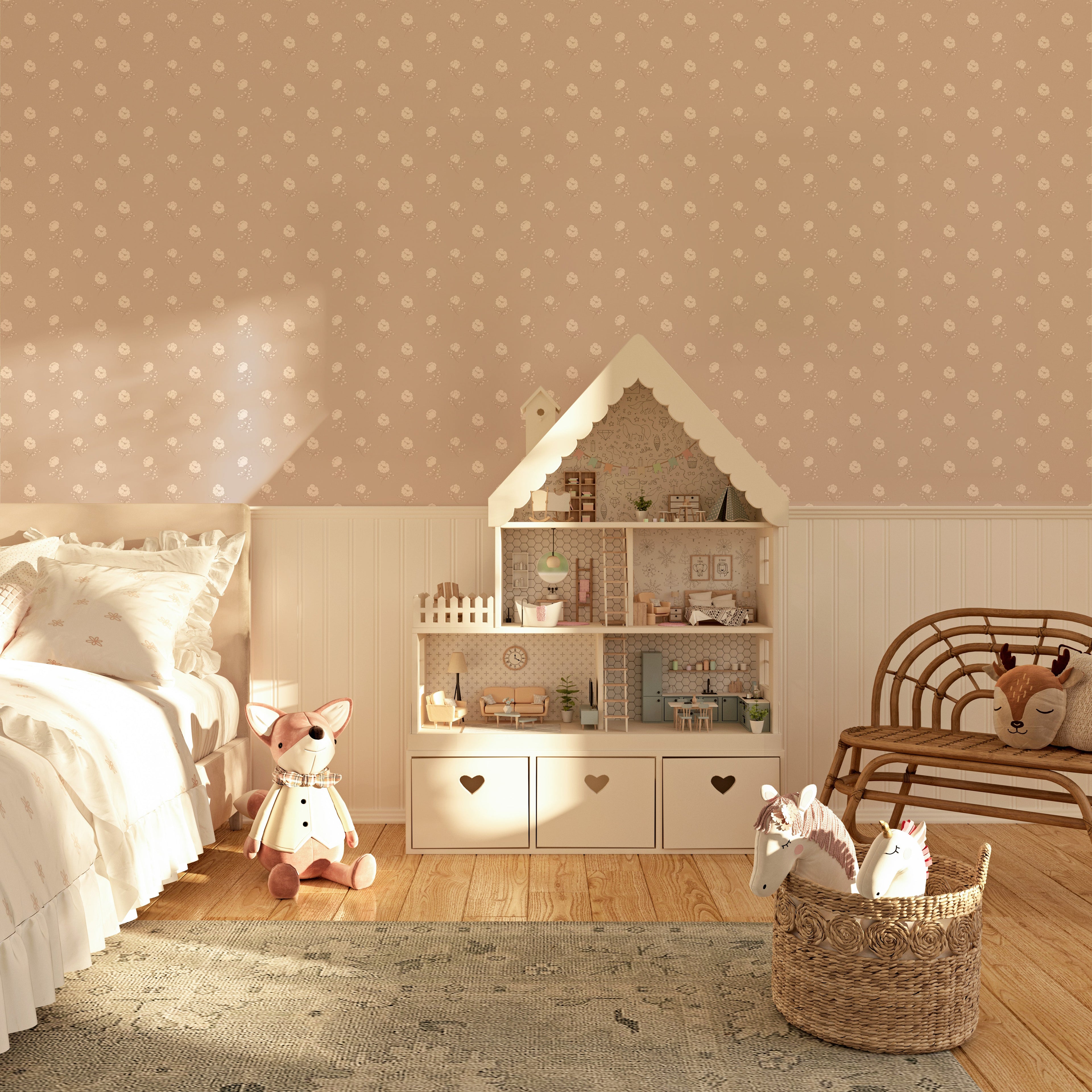Elle Floral Removable Wallpaper in Cream Grey Blush Sage-green