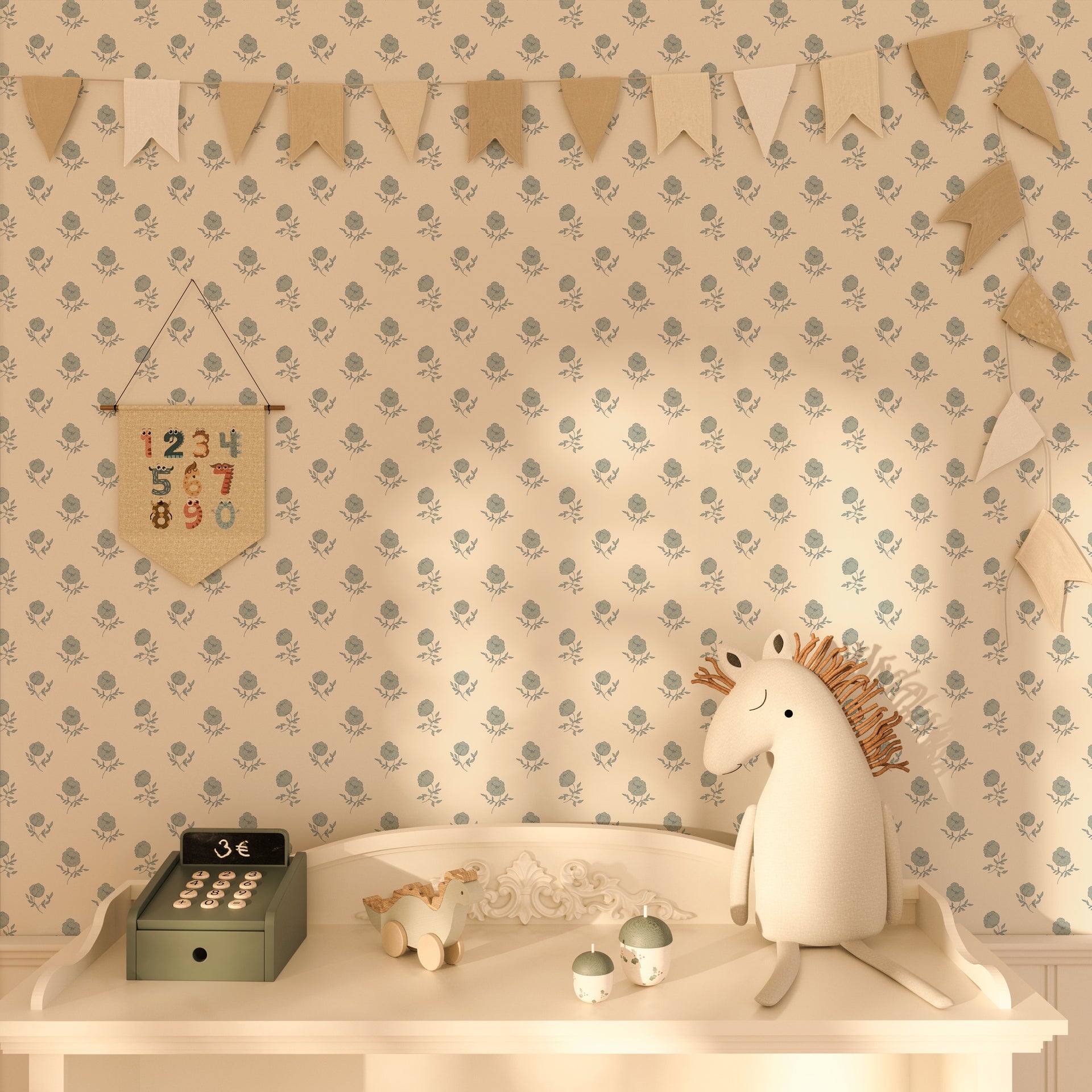Elle Floral Removable Wallpaper in Cream Grey Blush Sage-green