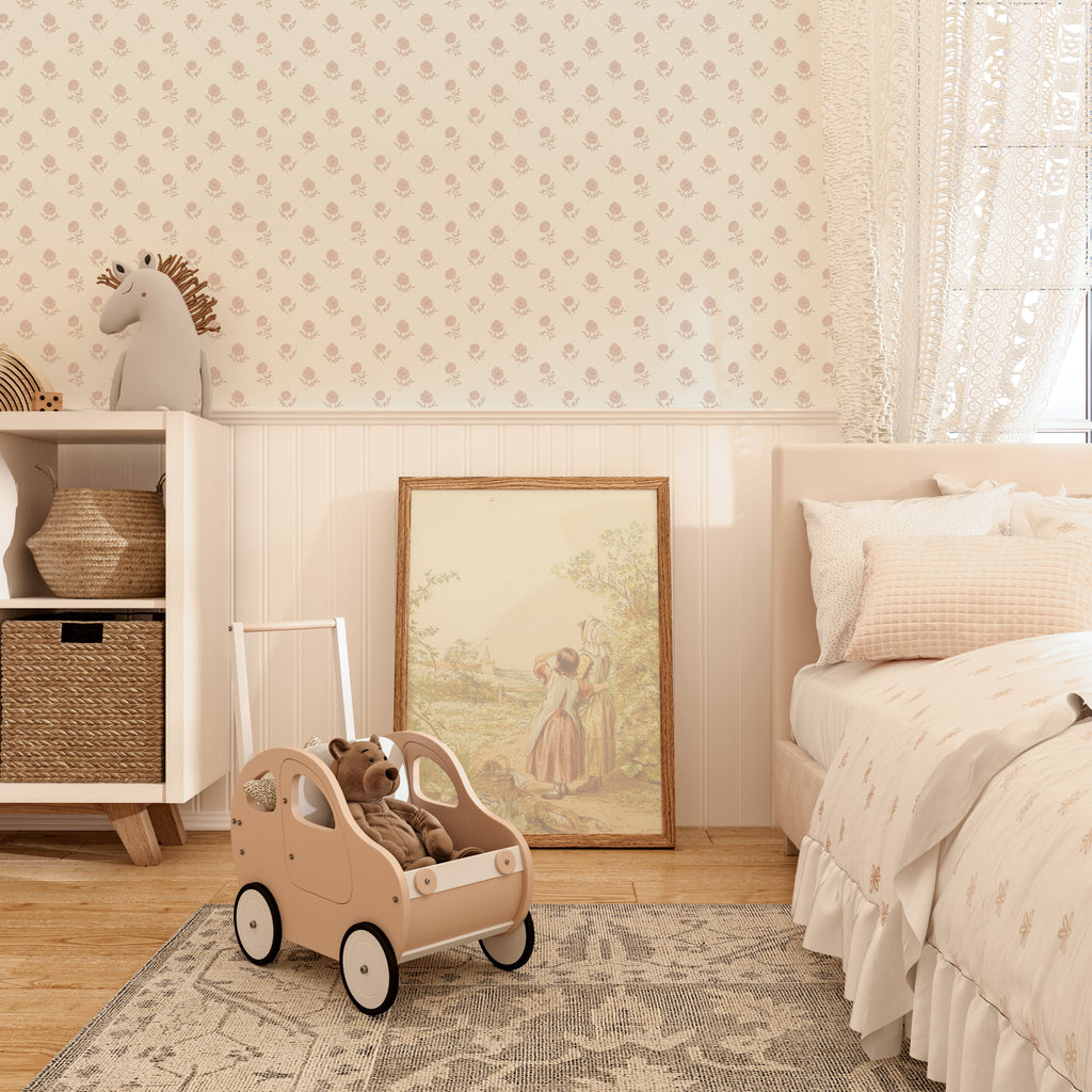 Elle Floral Removable Wallpaper in Cream Grey Blush Sage-green