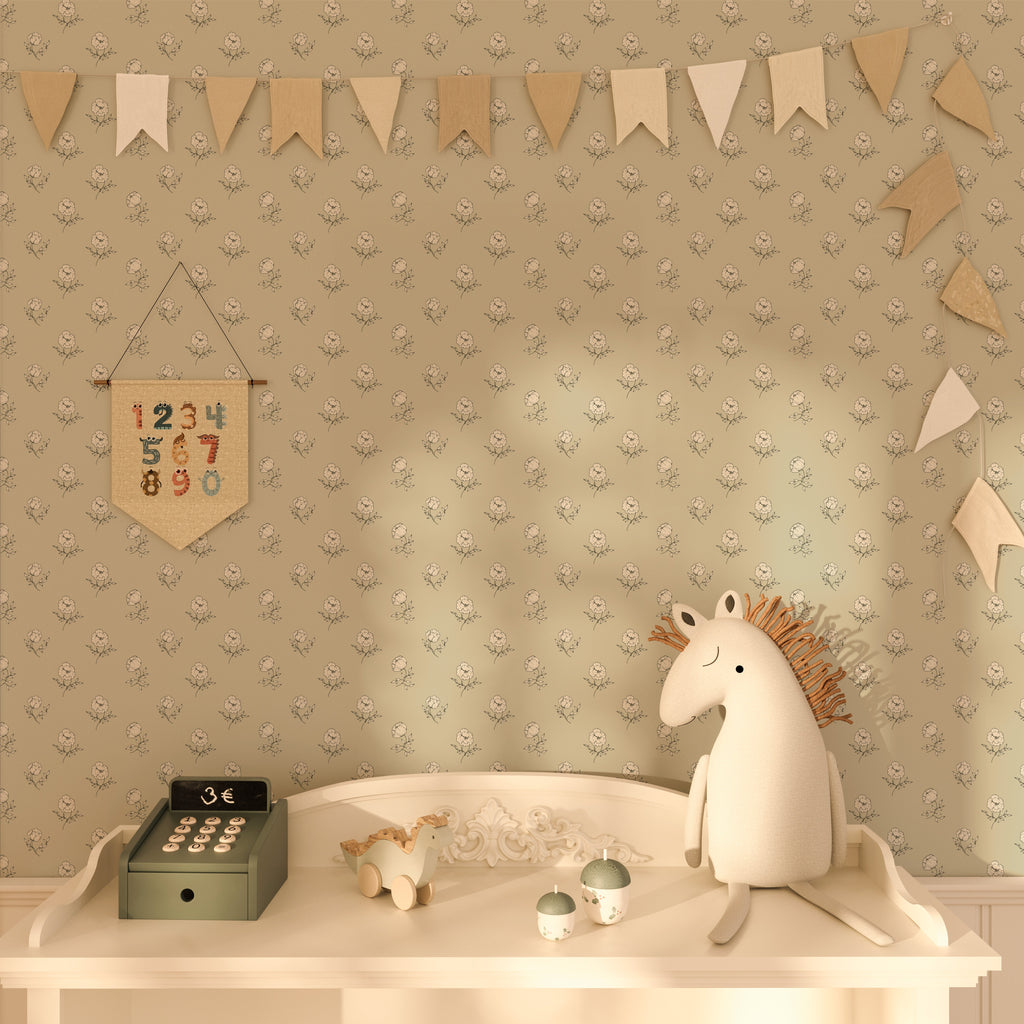 Elle Floral Removable Wallpaper in Cream Grey Blush Sage-green