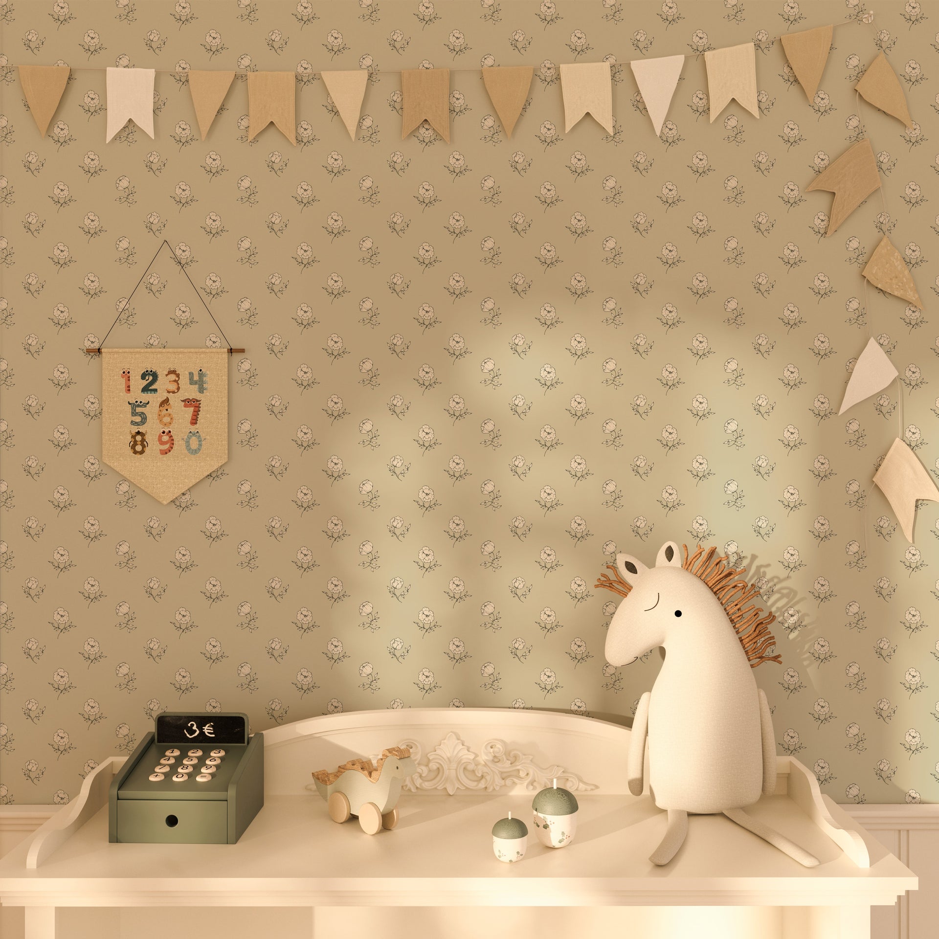 Elle Floral Removable Wallpaper in Cream Grey Blush Sage-green