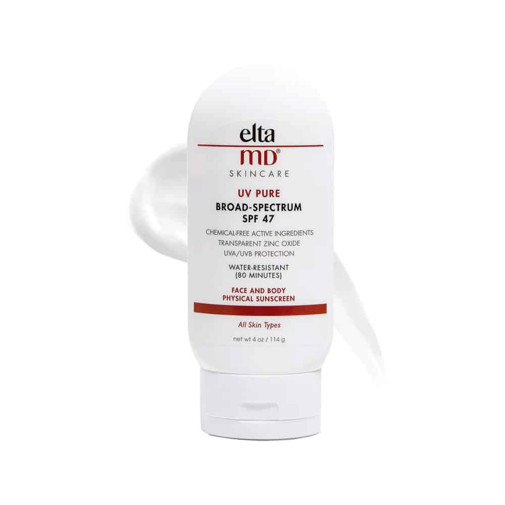 EltaMD UV Pure Broad-Spectrum SPF 47 4oz bottle, physical face and body sunscreen