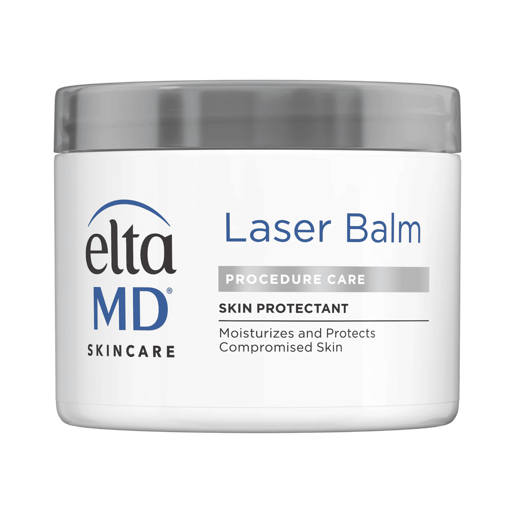 White and blue tube of EltaMD Laser Balm Post-Procedure skin protectant