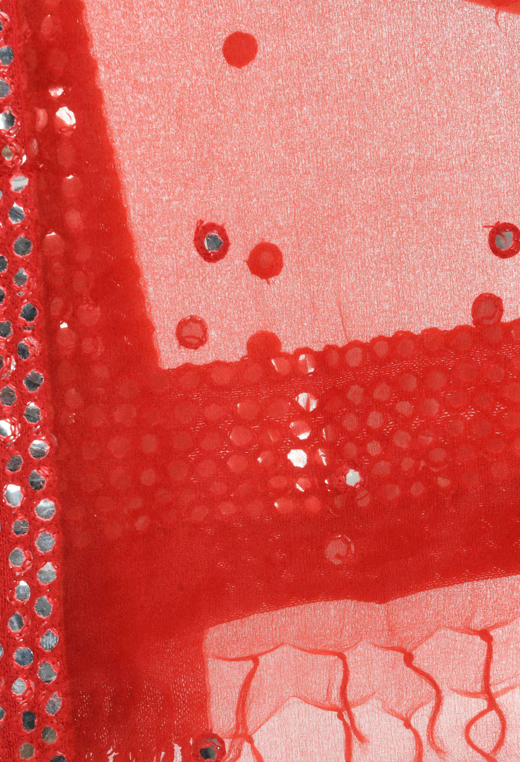 Red Dupatta with 6 Line Mirror Border - Organza Cotton